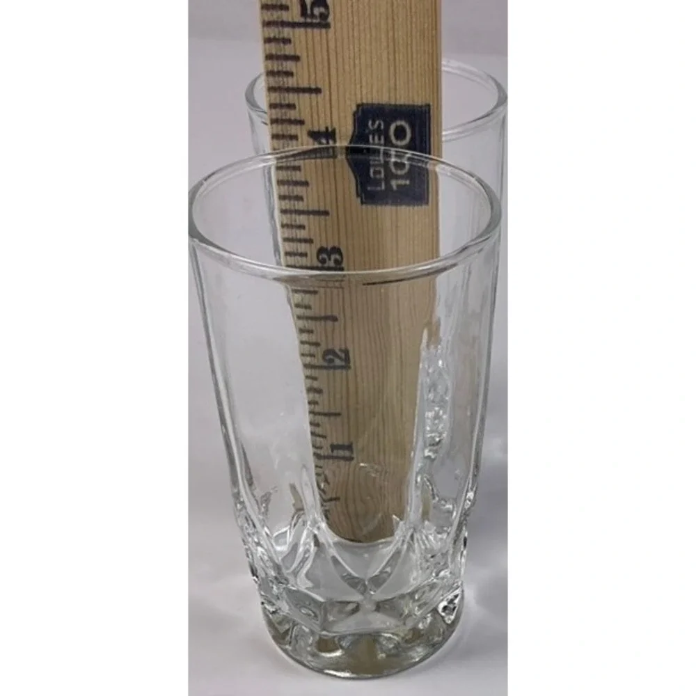 Set of 2 Clear‎ Faceted Highball Tumblers Heavy Base Pressed Glass